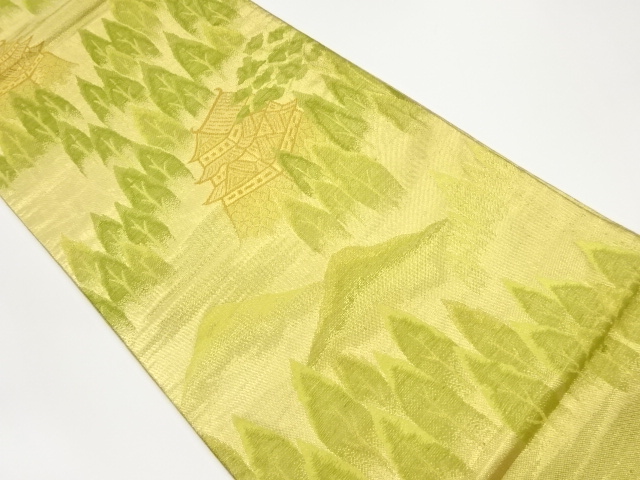 城に木々・山模様織出し袋帯